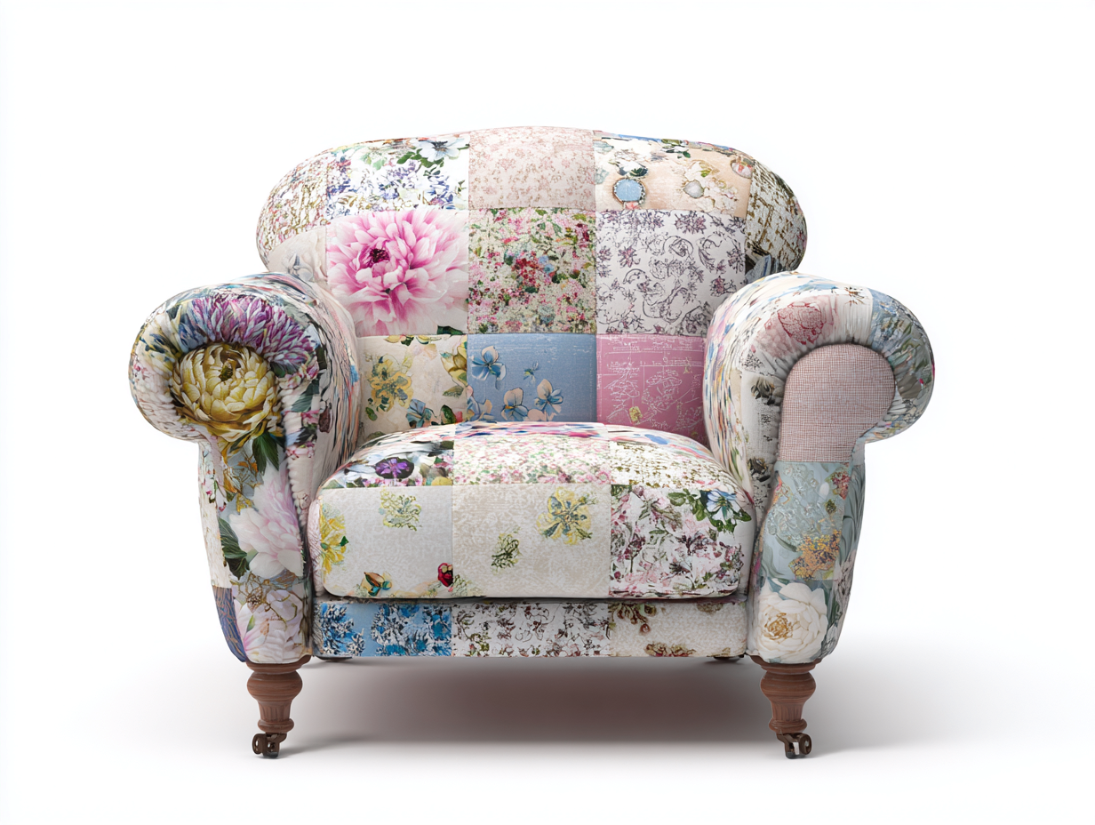 Sillones tapizado patchwork tela con patas madera 95x85x90 cm - multicolor - diseño vintage para salón-Cotacohaus