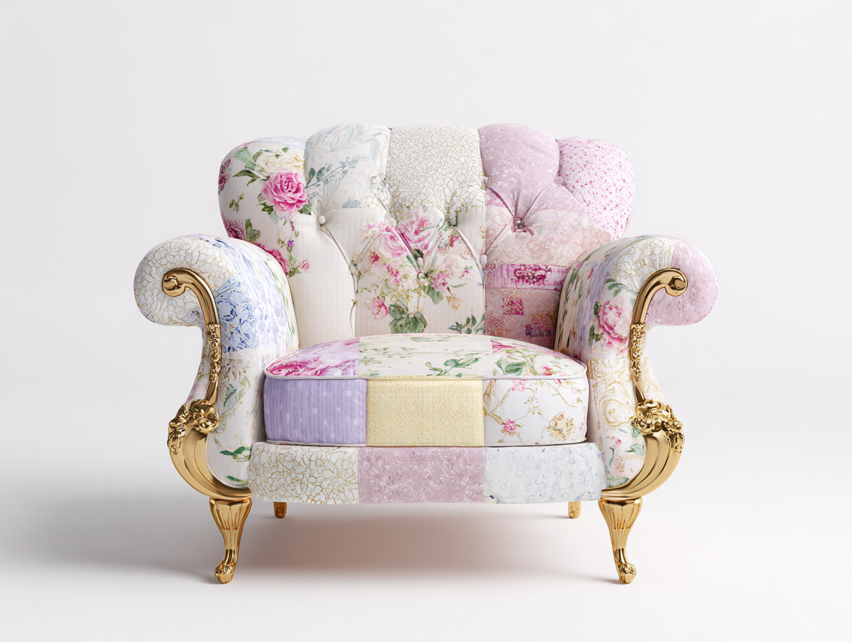 Sillón individual tapizado tela patchwork 85x80x90 cm - multicolor - estilo clásico decorativo-Cotacohaus