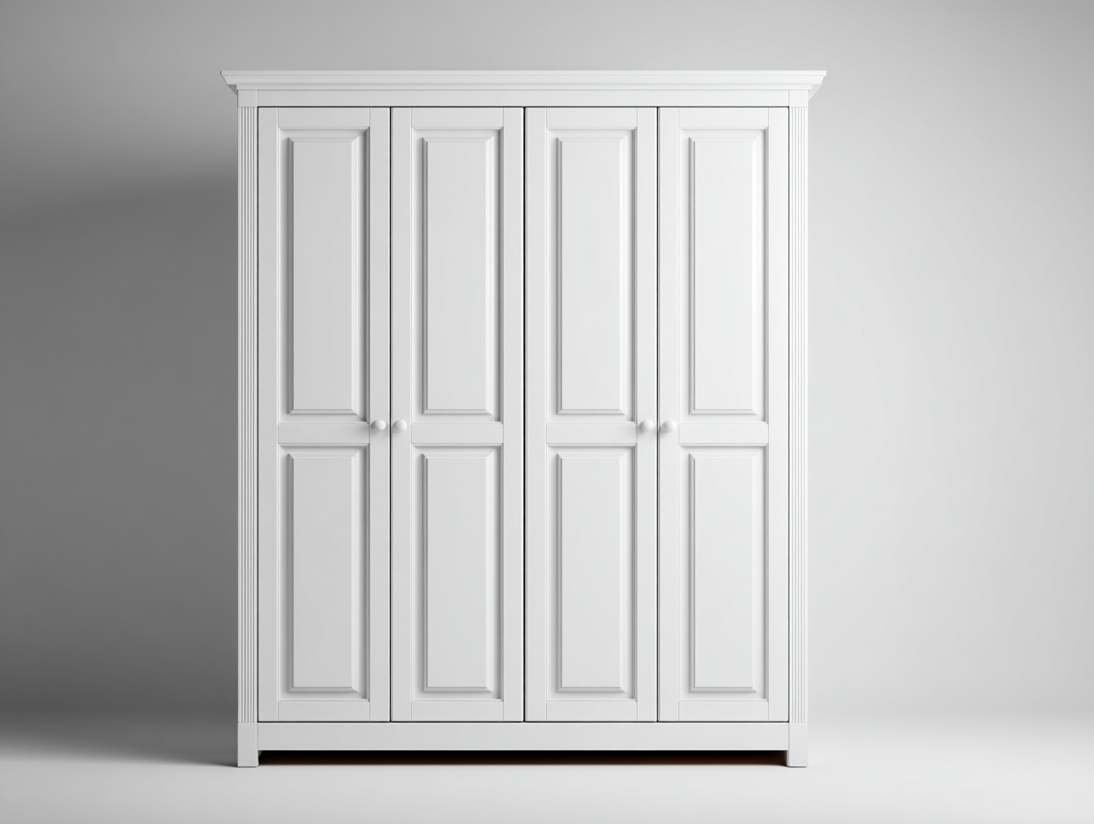 Armario 4 puertas madera 180x60x200 cm - blanco - estilo clásico con almacenamiento amplio-Cotacohaus