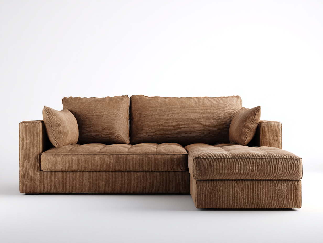 Sofás de esquina tapizado tela con estructura madera 250x150x85 cm - marrón - diseño moderno para salón-Cotacohaus