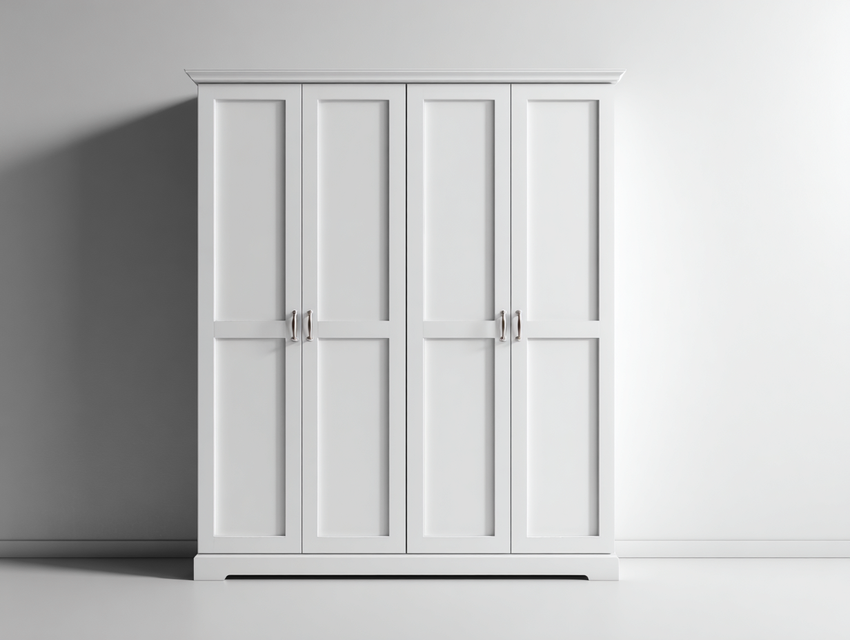 Armarios armario de dormitorio madera con cuatro puertas 180x60x200 cm - blanco - diseño clásico-Cotacohaus