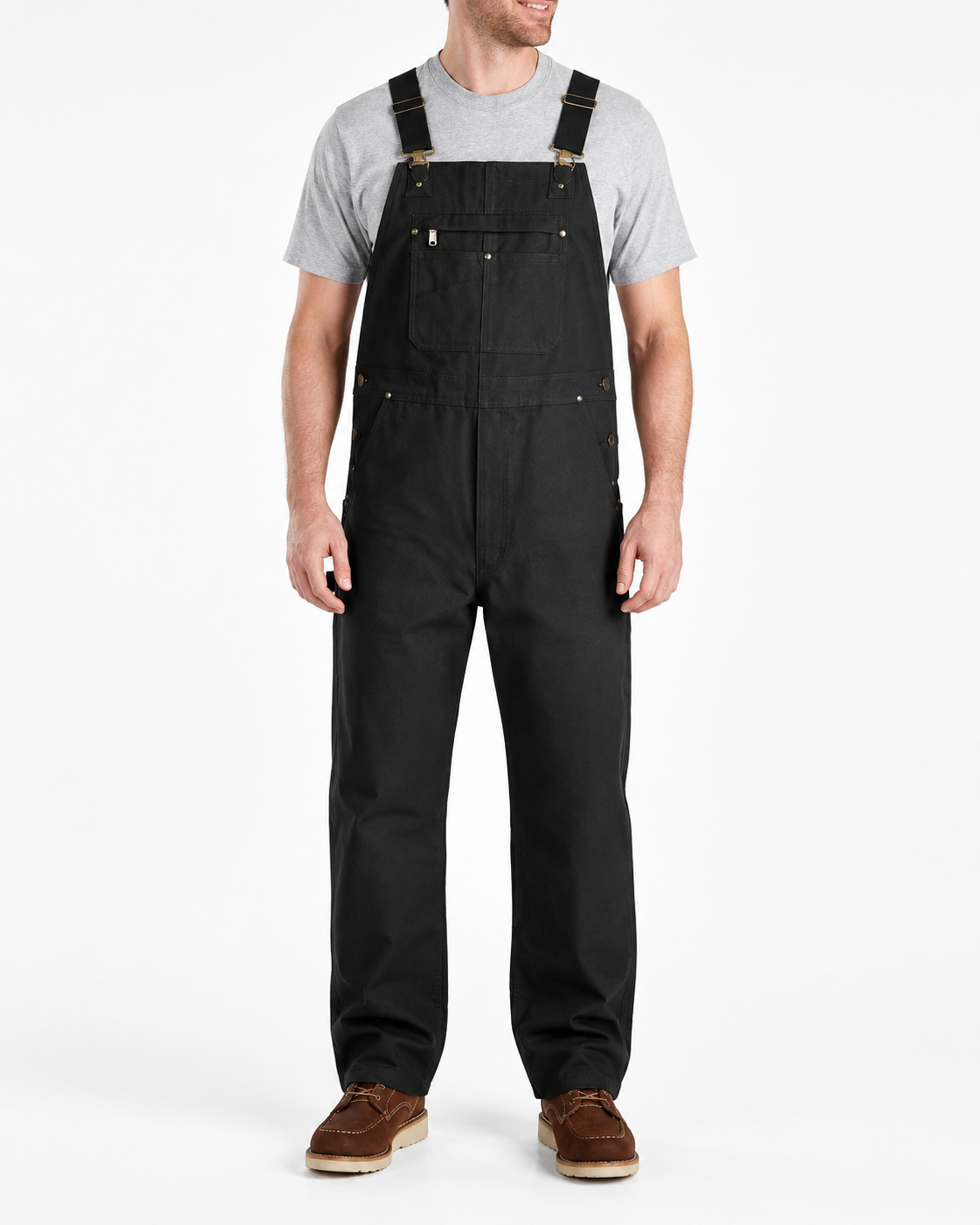 Utility Black men’s utility bib overalls front view