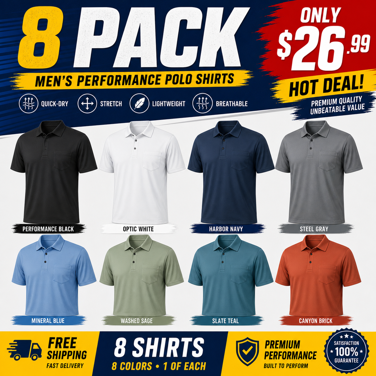 Mixed 8-Pack performance polo bundle image