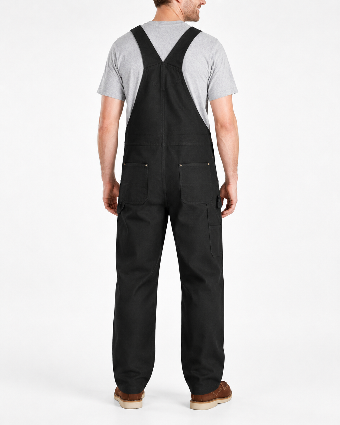 Utility Black men’s utility bib overalls back view