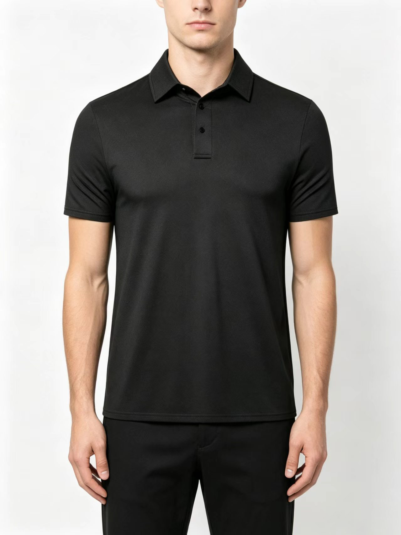 Performance Black front view pocket polo