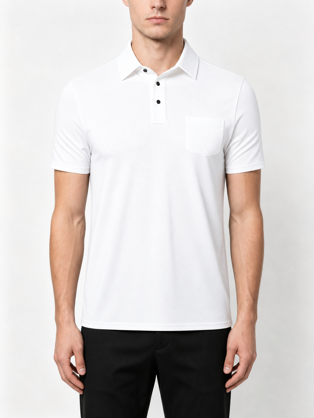 Optic White front view pocket polo