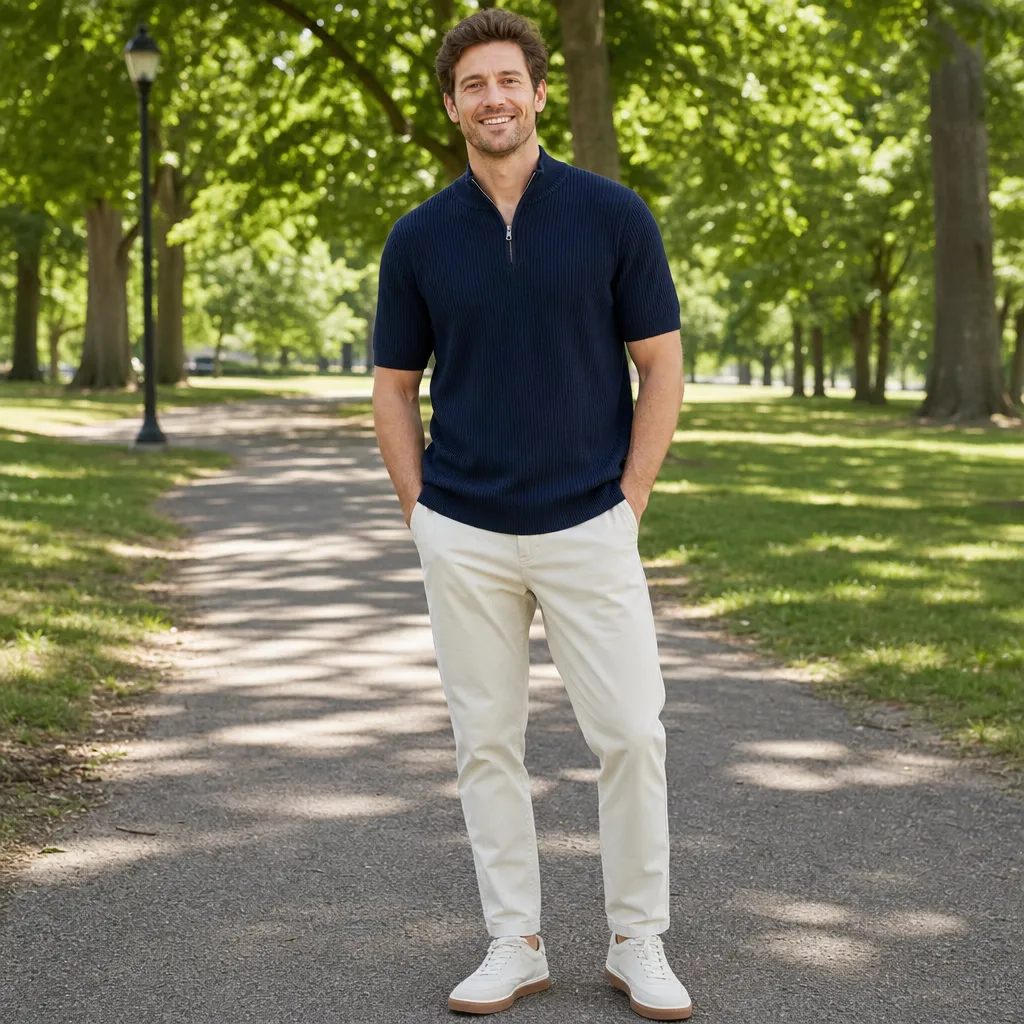 Men's Short Sleeve Zip Mock Neck Knit Top