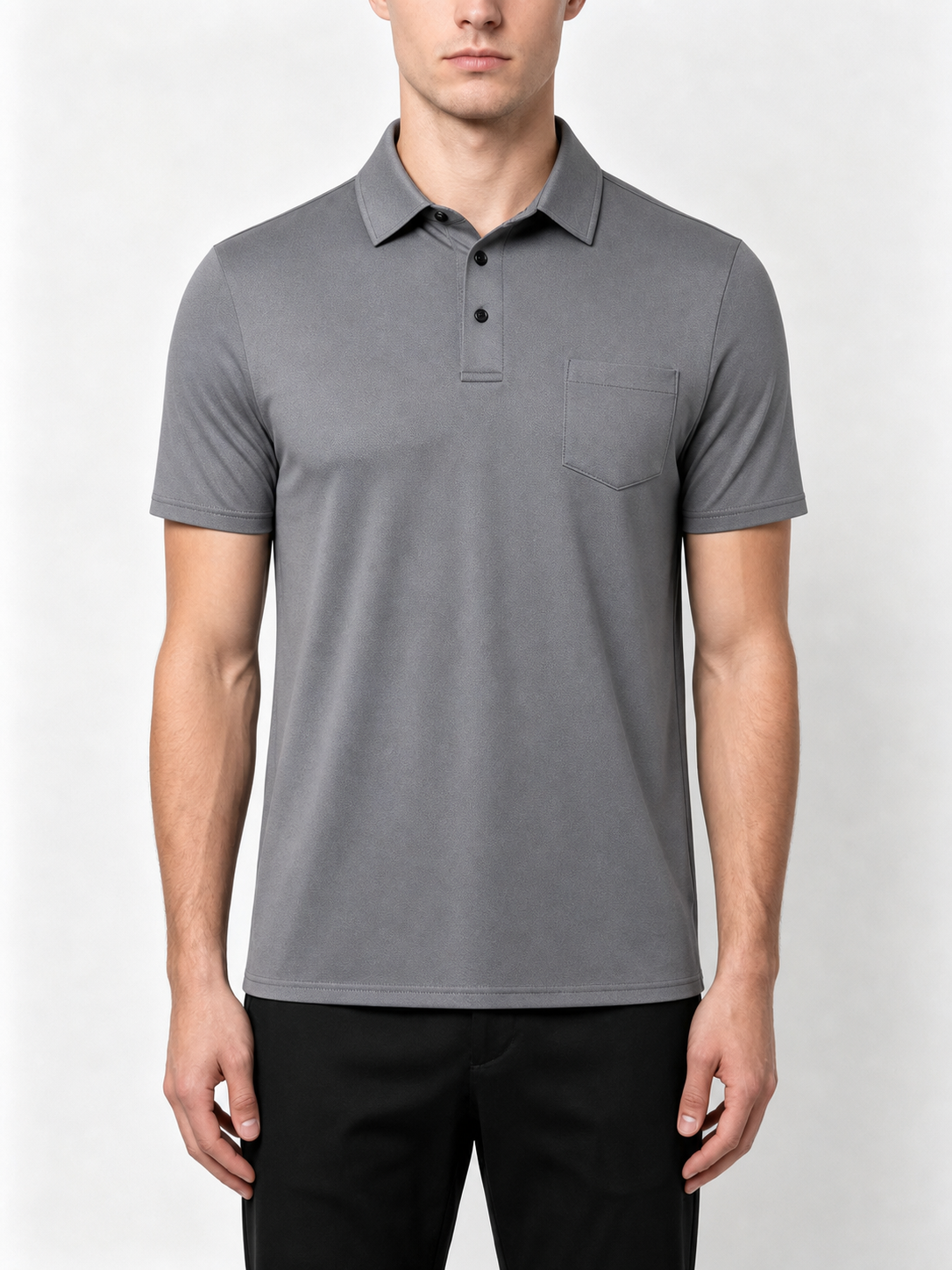 Steel Gray front view pocket polo