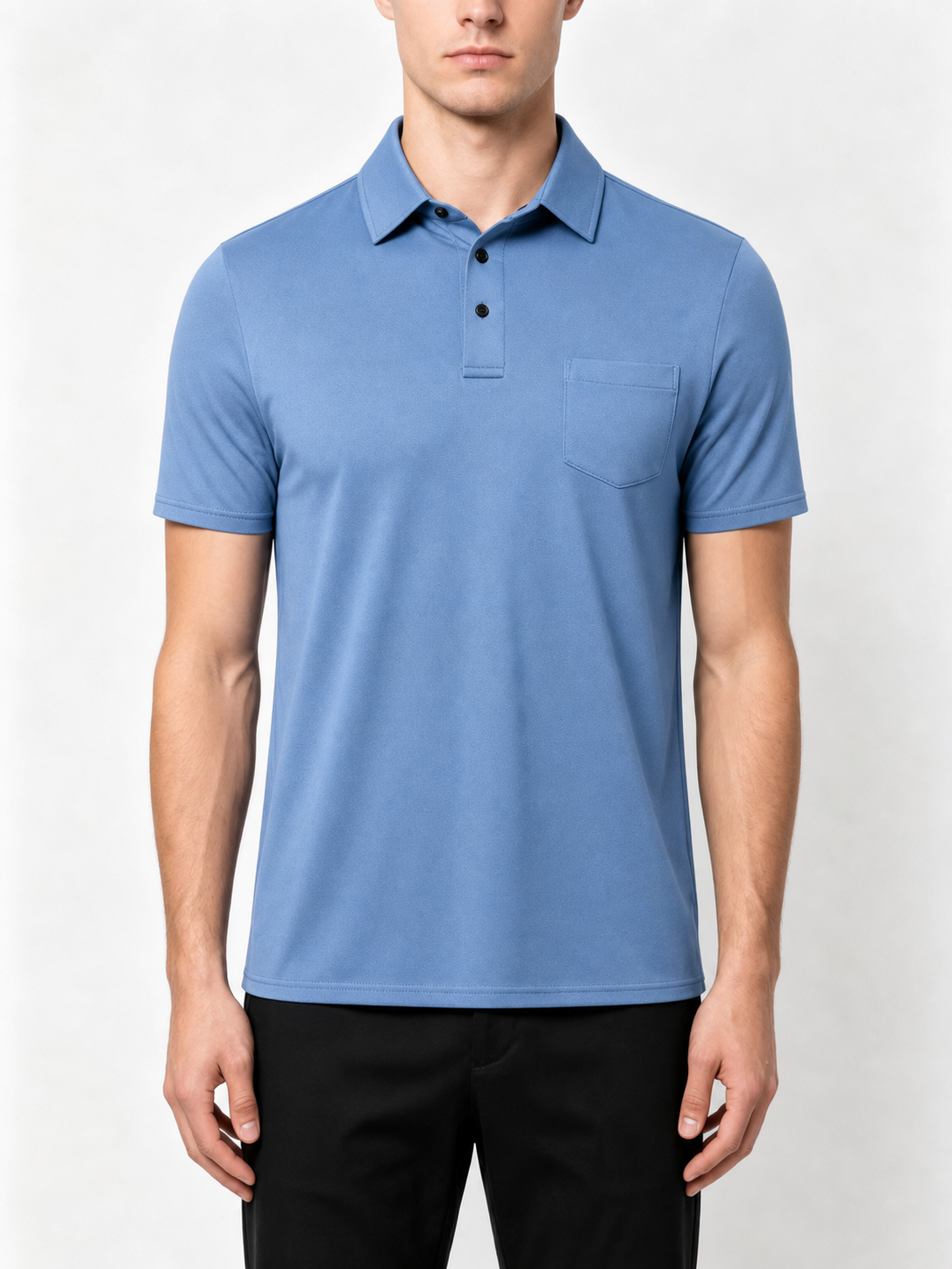 Mineral Blue front view pocket polo