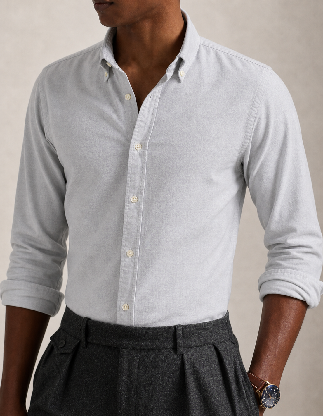 Mist Gray front view oxford shirt