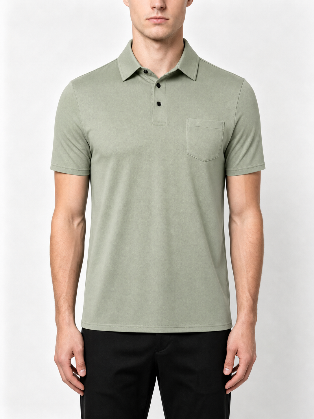 Washed Sage front view pocket polo