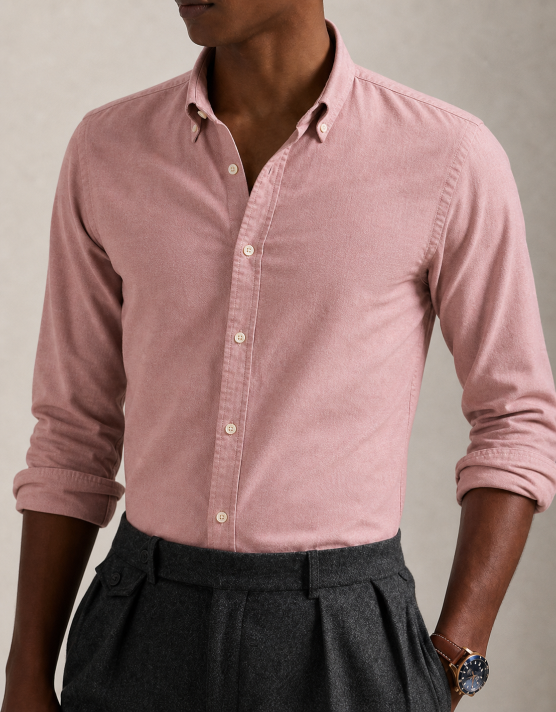 Dusty Rose front view oxford shirt