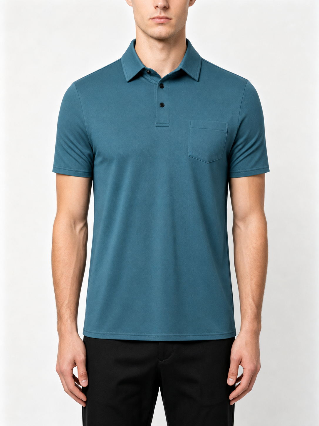 Slate Teal front view pocket polo