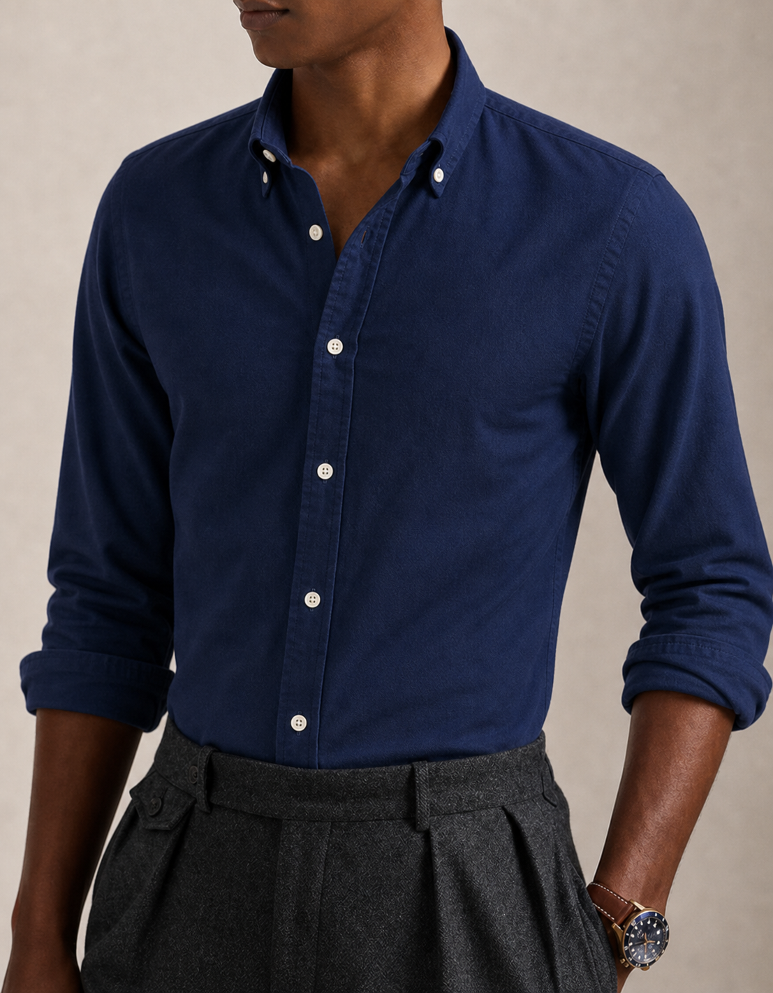 Deep Navy front view oxford shirt