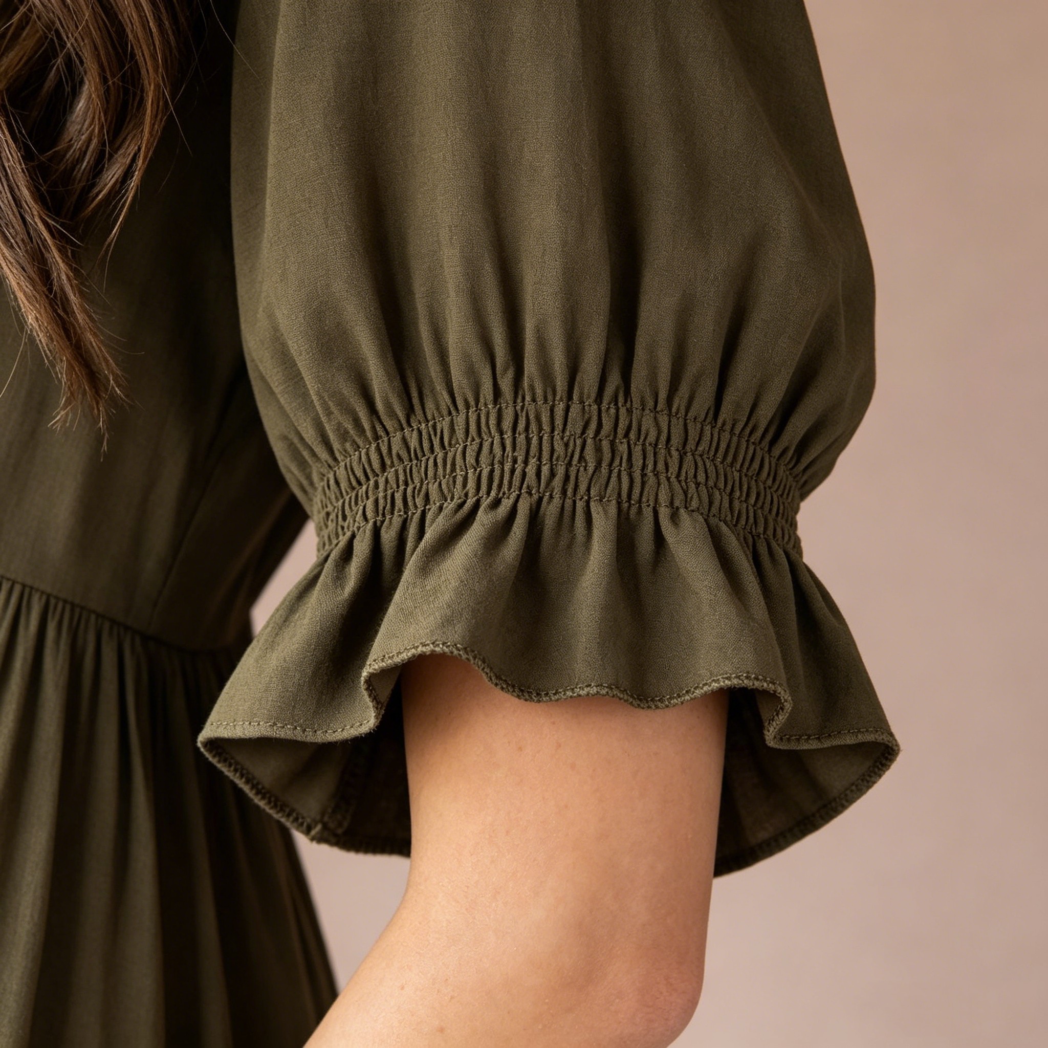 Smocked sleeve cuff detail image