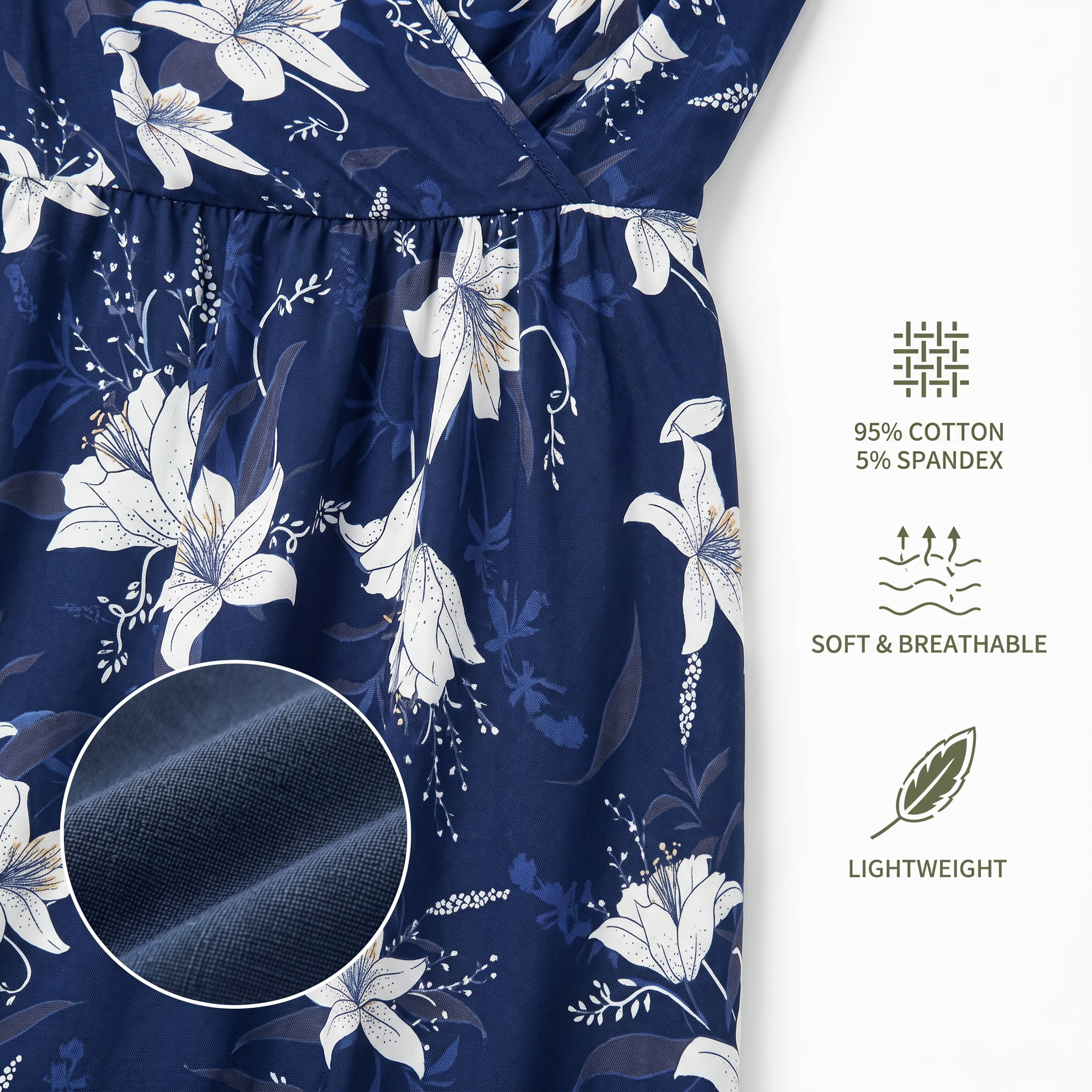 Soft breathable lightweight floral dress fabric detail