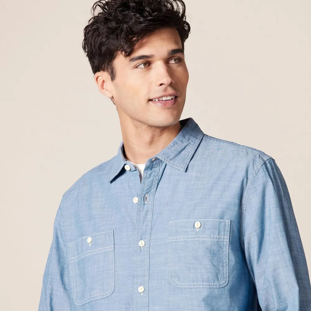 Men's Regular-Fit Long-Sleeve Chambray Shirt