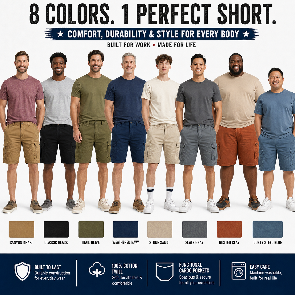 Group photo showing fit across body types