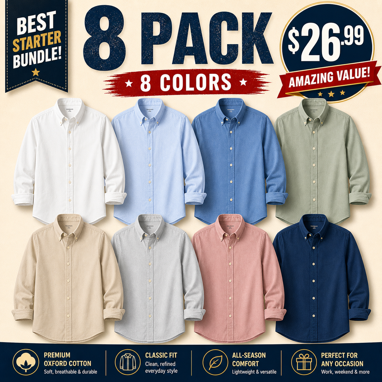 Mixed 8-Pack oxford shirt bundle image