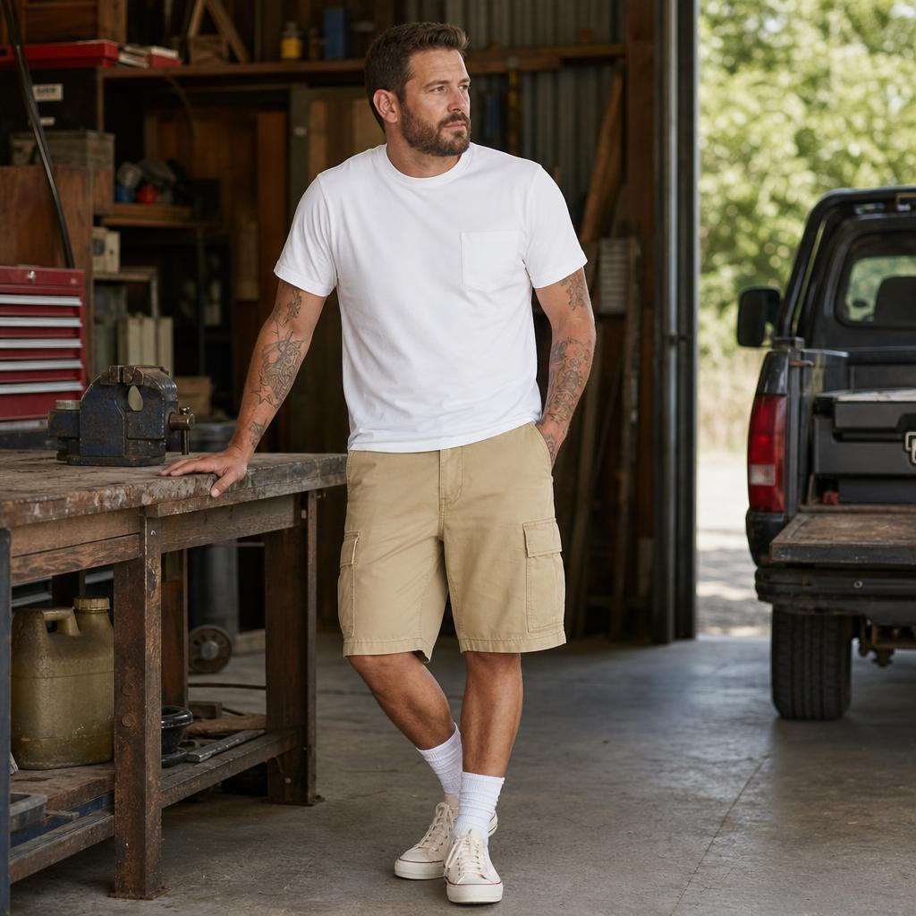 Men's cargo shorts workwear lifestyle image