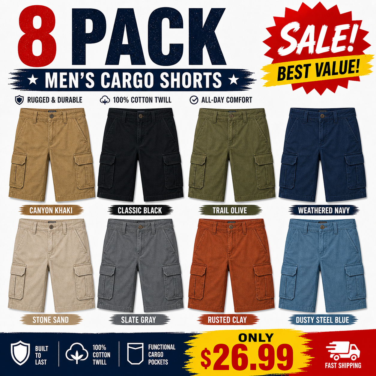 Mixed 8-Pack men's cargo shorts bundle image