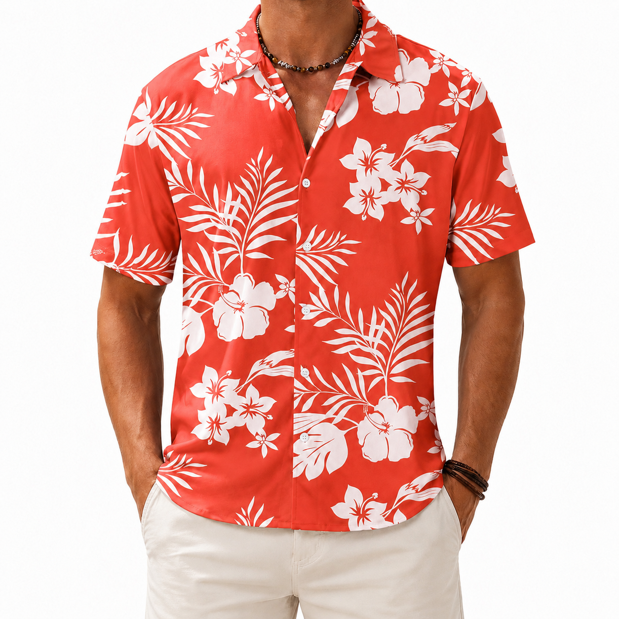 Coral Reef Red Hawaiian floral shirt variant