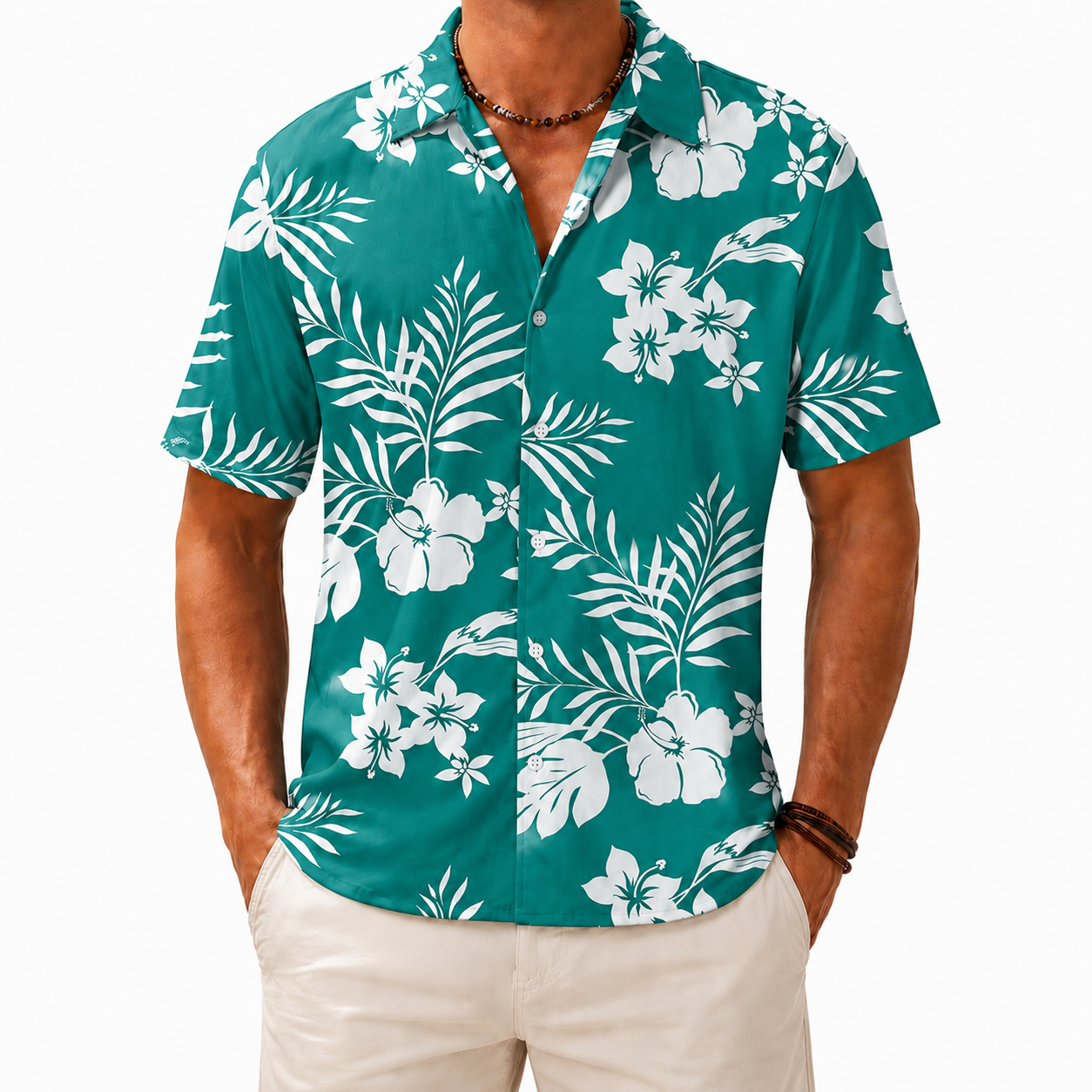 Tropical Teal Hawaiian floral shirt variant