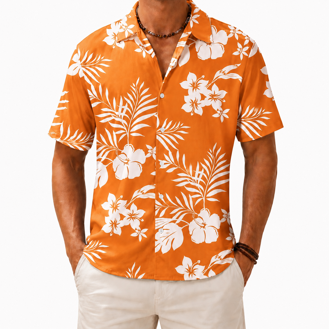 Sunset Orange Hawaiian floral shirt variant