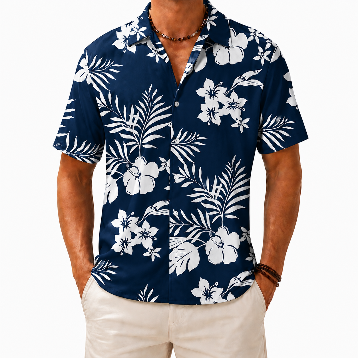 Deep Navy Hawaiian floral shirt variant
