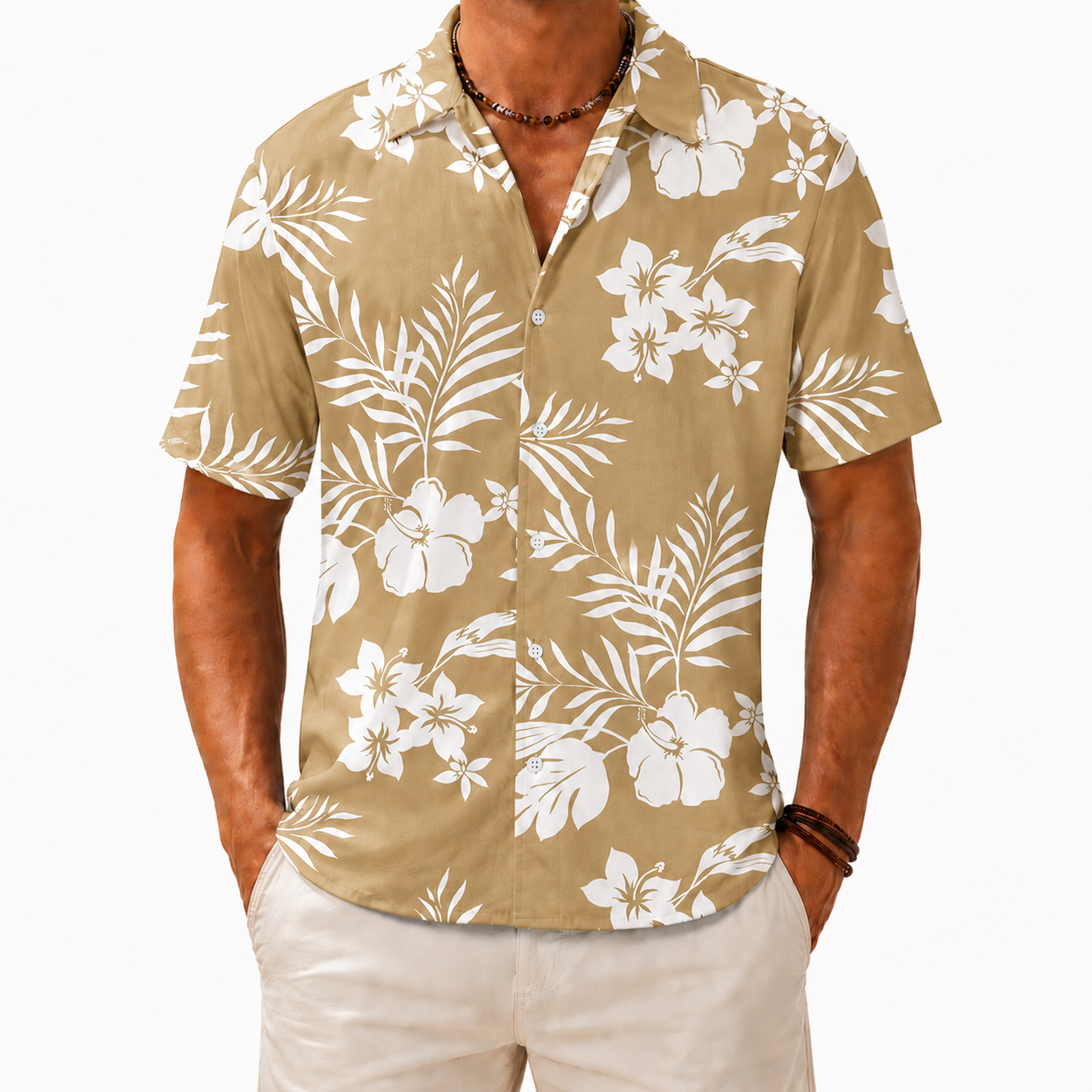 Sand Beige Hawaiian floral shirt variant