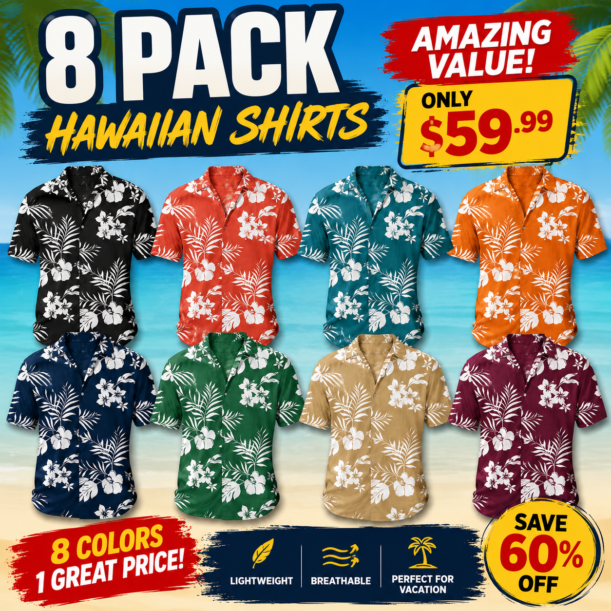 Mixed 8-Pack Hawaiian floral shirt bundle