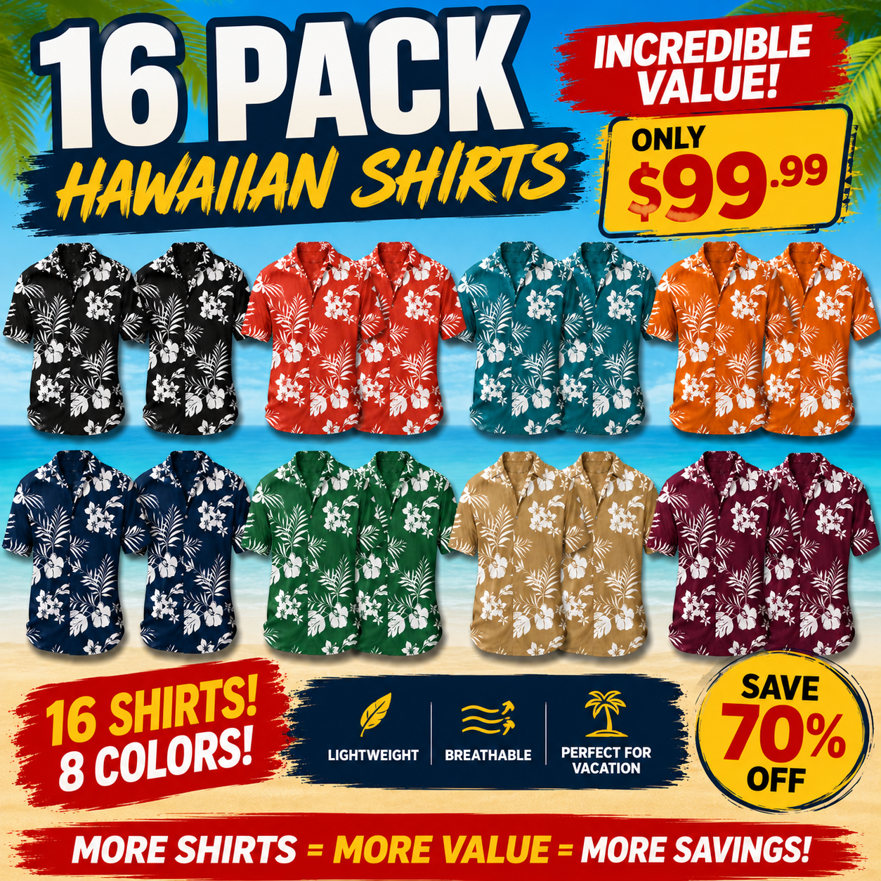 Mixed 16-Pack Hawaiian floral shirt bundle