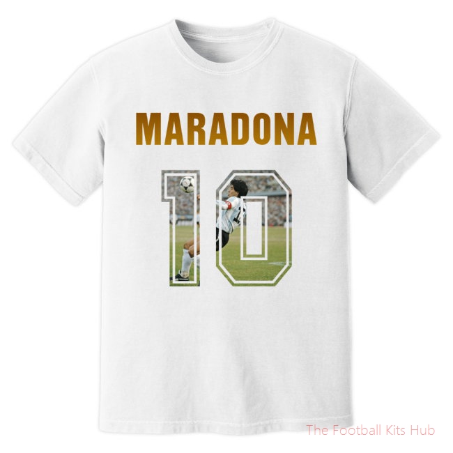 Diego Maradona Argentina Name And Number T-Shirt (White)-unisoccer store