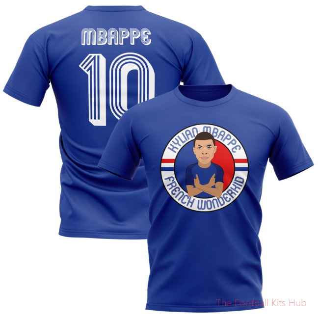 Kylian Mbappe France Illustration T-Shirt (Blue)-unisoccer store