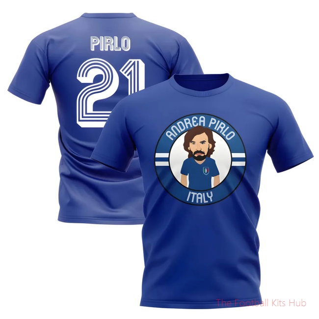 Andrea Pirlo Italy Illustration T-Shirt (Blue)-unisoccer store
