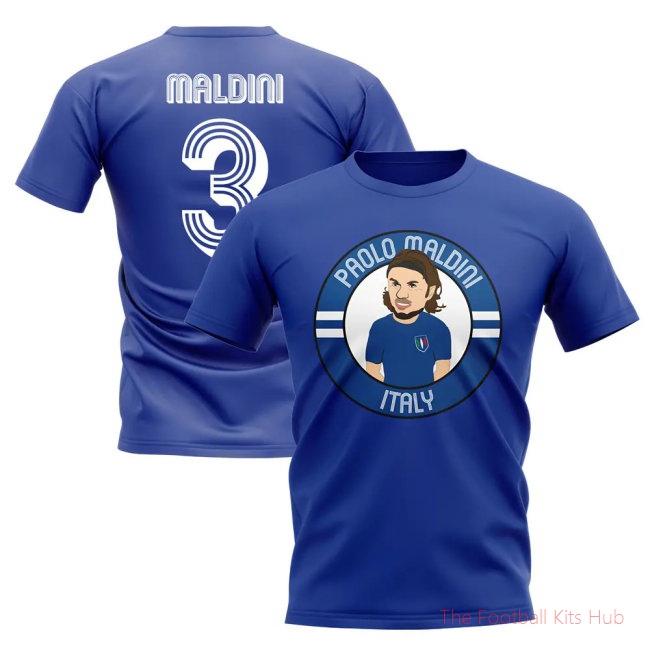 Paolo Maldini Italy Illustration T-Shirt (Blue)-unisoccer store