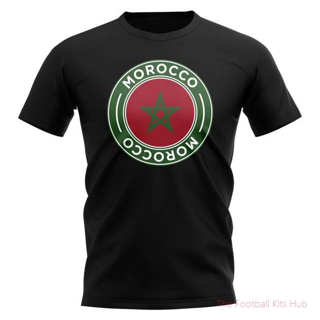 Morocco Football Badge T-Shirt (Black)-unisoccer store