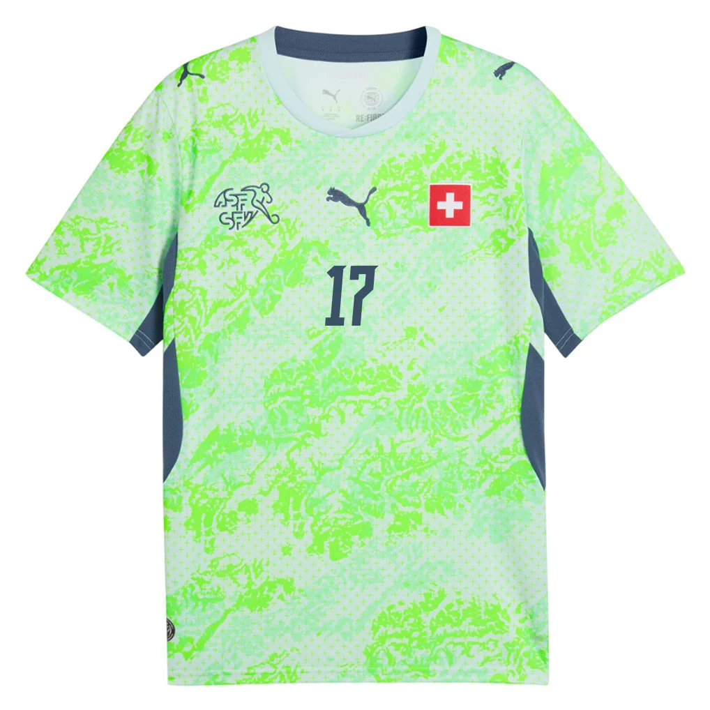Switzerland Away Soccer Jersey 2026 Green | Vargas 17 Custom - UniSoccer Store
