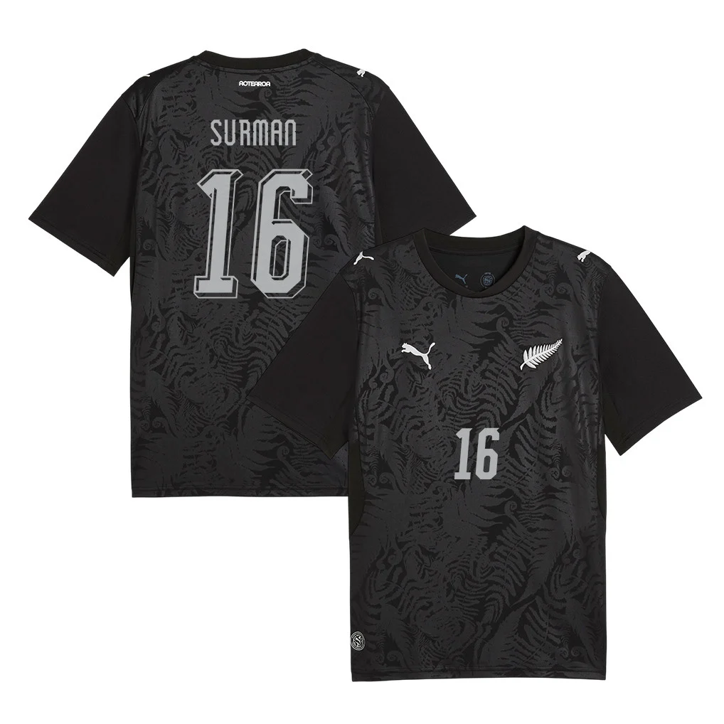 New Zealand Home Retro Soccer Jersey 2026 Black | Surman 16 - UniSoccer Store