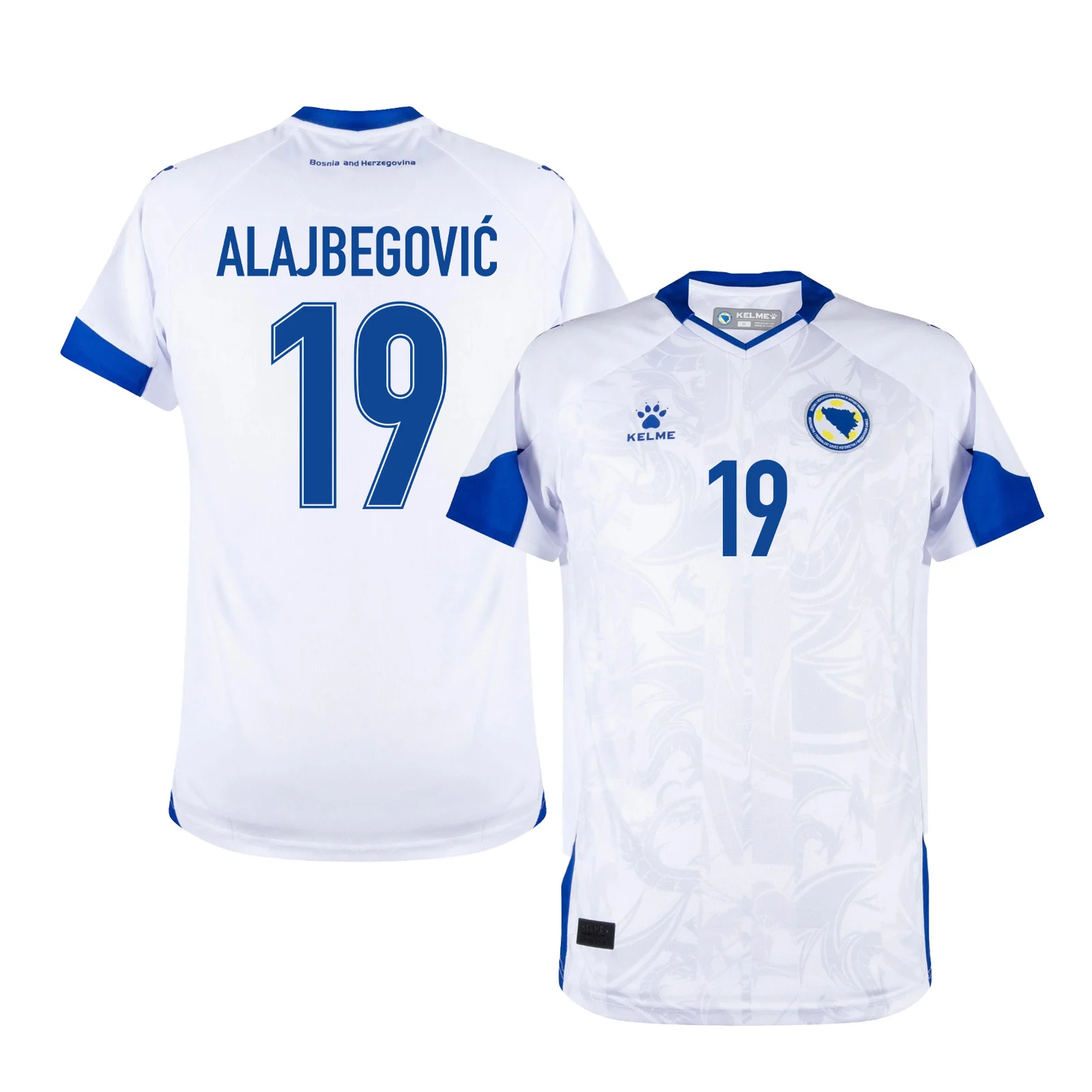 Bosnia Away Soccer Jersey 2026 White | Alajbegović 19 Custom - UniSoccer Store