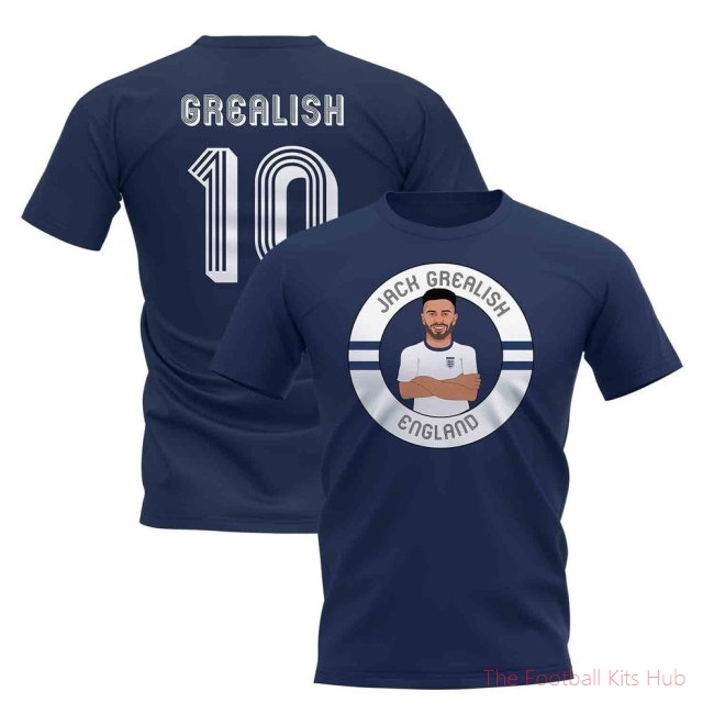 Jack Grealish England Illustration T-Shirt (Navy)-unisoccer store