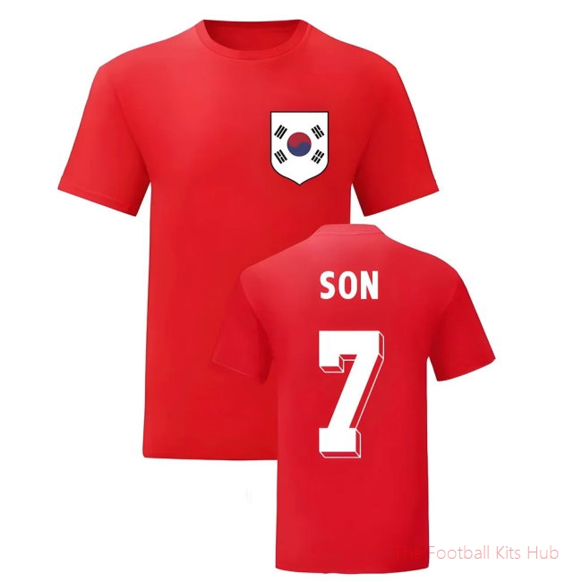 Son Heung-Min (Son) South Korea National Hero Tee (Red)-unisoccer store
