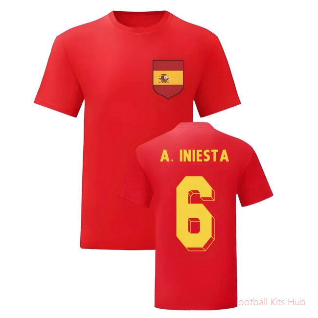 Andres Iniesta Spain National Hero Tee (Red)-unisoccer store
