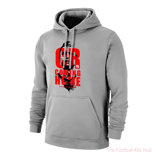 Ronaldo CR is COMING HOME footer with hood, grey-unisoccer store