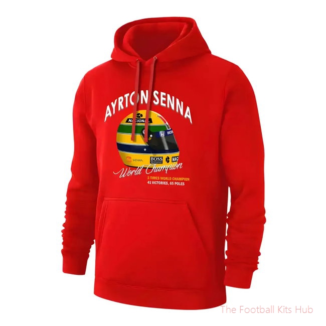 Ayrton Senna Helmet footer with hood, red-unisoccer store