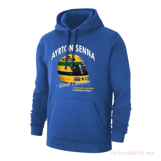 Ayrton Senna Helmet footer with hood, blue-unisoccer store
