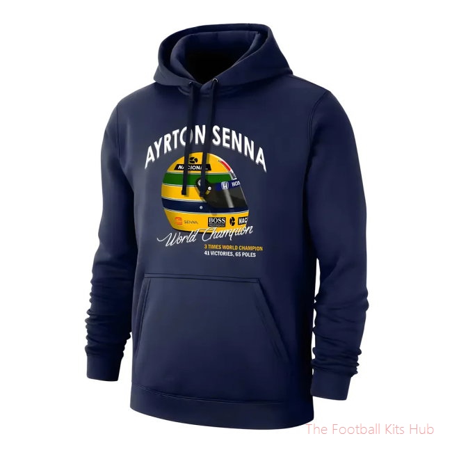 Ayrton Senna Helmet footer with hood, dark blue-unisoccer store