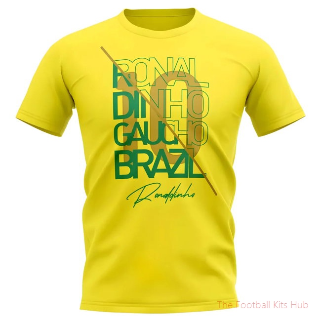 Ronaldinho Brazil Graphic Signature T-Shirt (Yellow)-unisoccer store