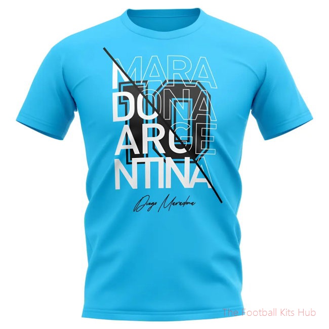Diego Maradona Argentina Graphic Signature T-Shirt (Sky Blue)-unisoccer store