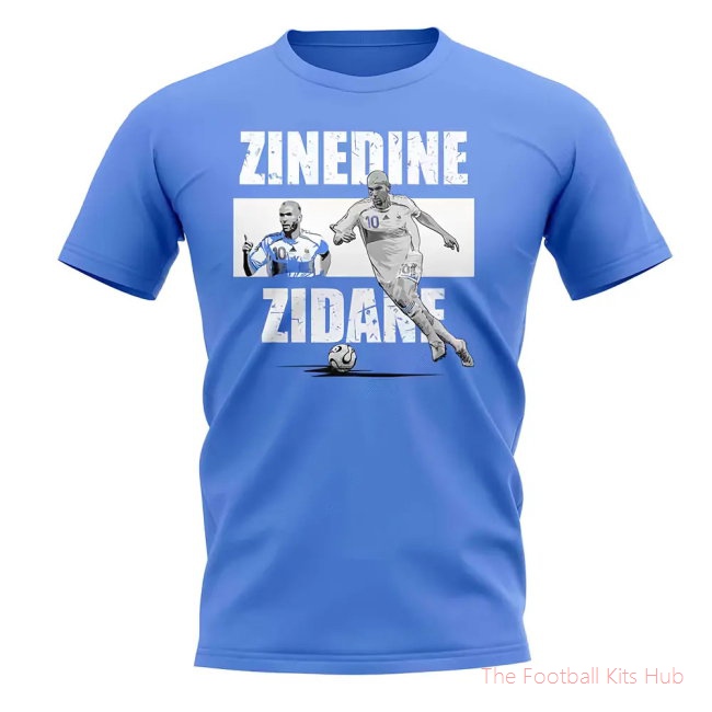 Zinedine Zidane Player Collage T-Shirt (Sky Blue)-unisoccer store